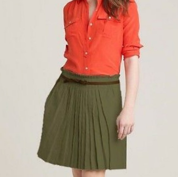 J. Crew Dresses & Skirts - J. CREW Olive Pleated Ruffle Skirt